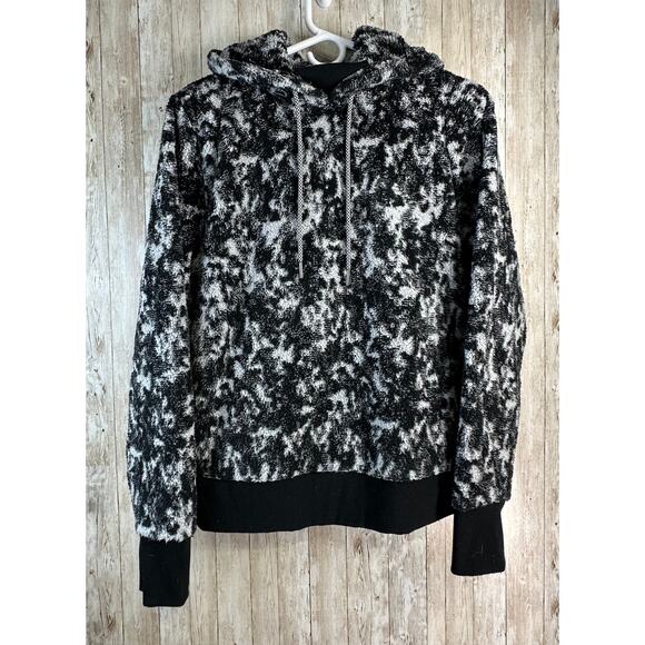 Athleta Tugga Hoodie Womens‎ S Gray Black Animal Print Thumb Fleece Sweatshirt - Picture 3 of 11